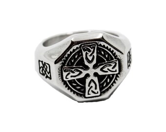 Chevalière Argent Massif 925 Avec Croix Celtique Et Triskel - Taille T44 à T66 - Dolly-Bijoux