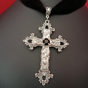 Gothic Choker - Gothic Cross Pendant - Goth Cross Necklace - Emo Necklace