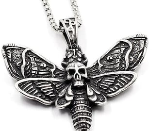 Large Gothic Moth Necklace - Moth Necklace - Moth Skull Necklace - Goth Necklace
