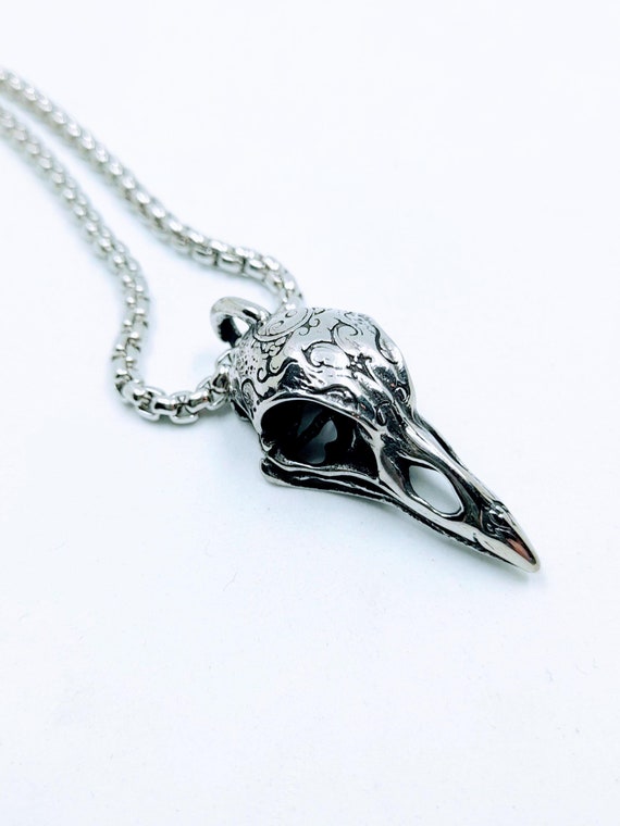 Raven Necklace - Raven Skull Necklace - Small Raven Skull Necklace - Biker Necklace - Muninn - Gothic Necklace