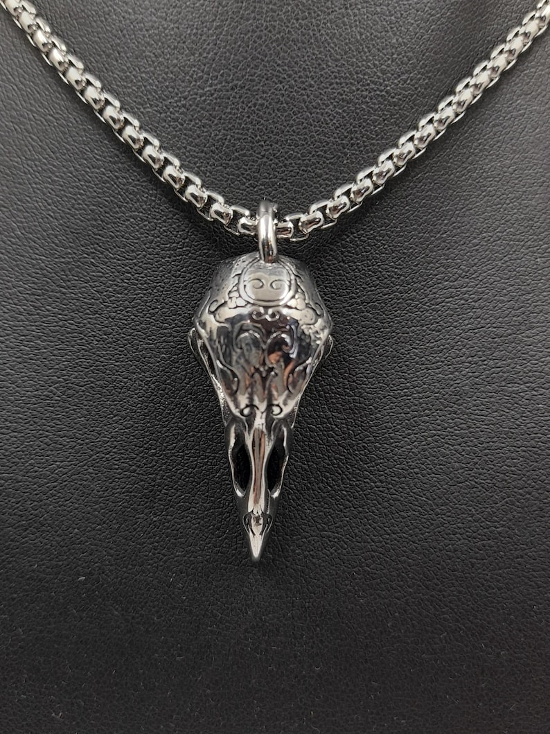 Korphalsband - Korpskallehalsband - Litet Korpskallehalsband - Bikerhalsband - Muninn - Gotiskt halsband bild 5