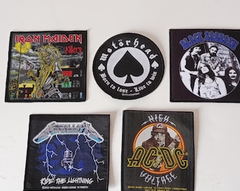 Lot of 5 classic metal patches - Metal Patches - Motorhead - acdc - Metallica - Black Sabbath - Iron Maiden - RockoffTrade