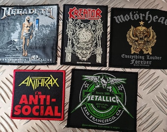 Lot 5 Thrash Metal Patches - Kreator Patch - Motorhead Patch - Metallica Patch - Megadeth Patch - Anthrax Patch - RockoffTrade