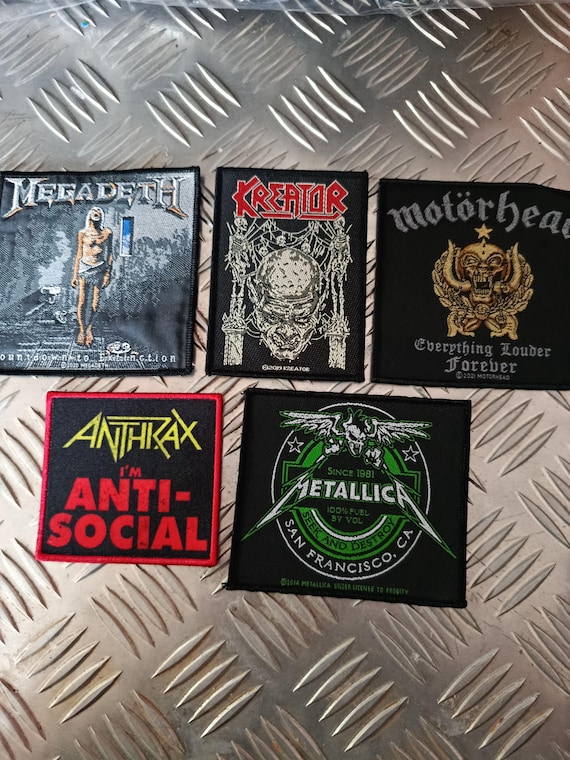 Lot 5 Thrash Metal Patches - Kreator Patch - Motorhead Patch - Metallica Patch - Megadeth Patch - Anthrax Patch - RockoffTrade
