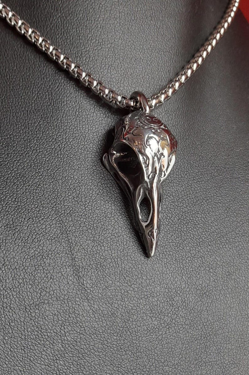 Korphalsband - Korpskallehalsband - Litet Korpskallehalsband - Bikerhalsband - Muninn - Gotiskt halsband bild 3