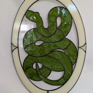 Framed Snake Stained Glass Panel