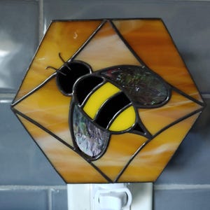 Hex Bee Stained Glass Night Light (Made to order)