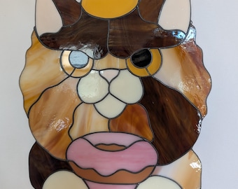 Stained Glass Cat with Donut Suncatcher