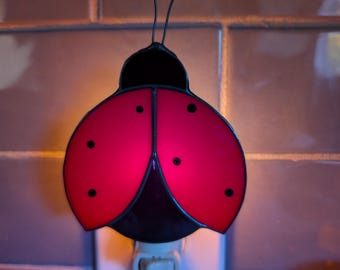 Stained Glass Lady Bug Night Light (Made to order)