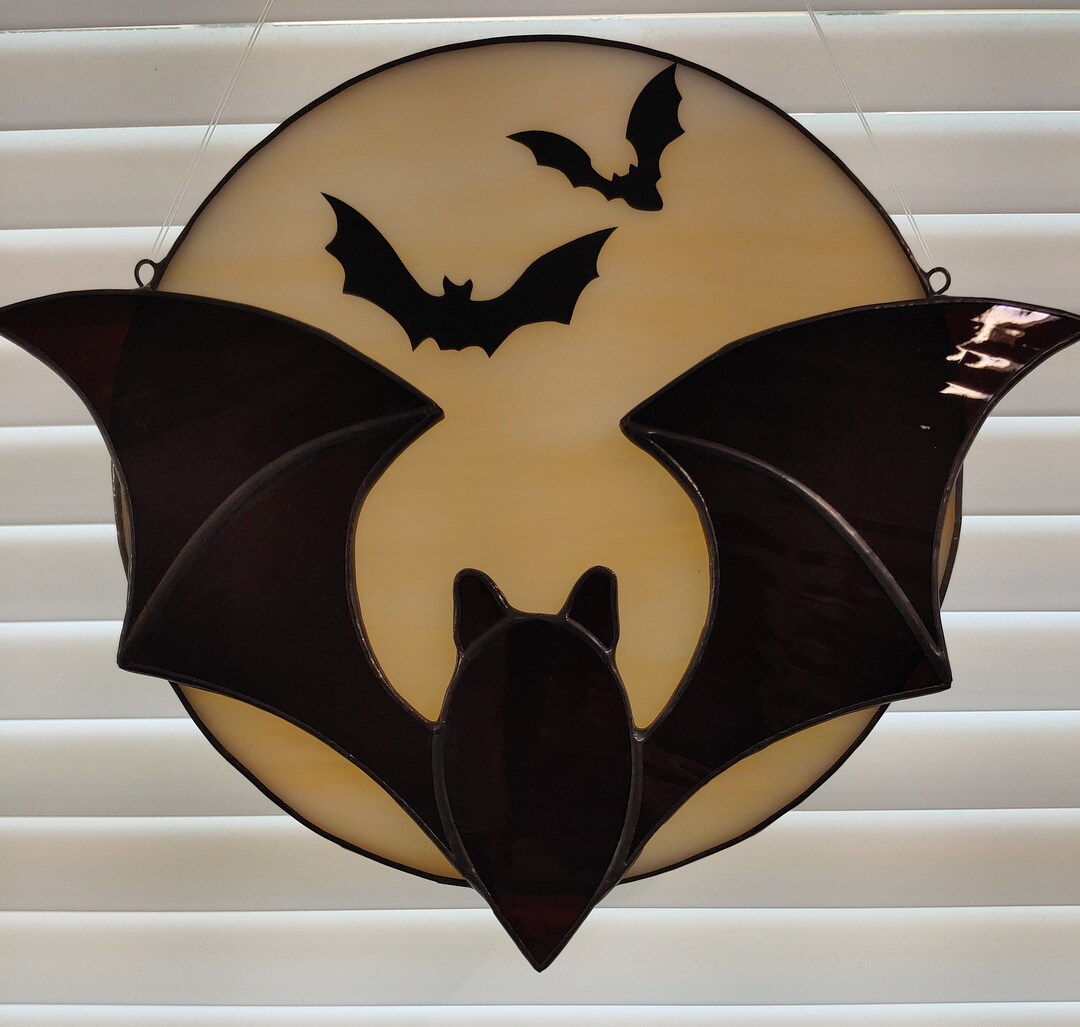 Moonlight Window Bat Bat With Moon Stained Glass Suncatcher (made to Order) - Etsy