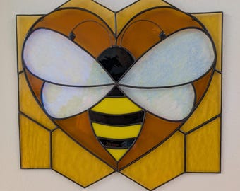 Loves Bees Stained Glass Suncatcher (Made to order)