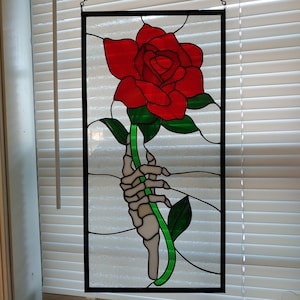 Rose and Bones Stained Glass Panel (Made to order)