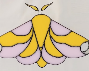 Rosy Maple Moth Stained Glass (Made to order)