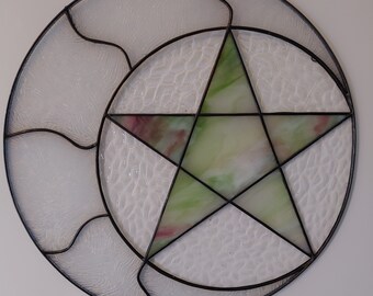 Pentagram and Moon Stained Glass Suncatcher