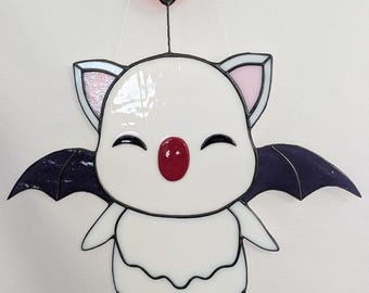 White Koala Inspired Stained Glass Suncatcher-Fan Based
