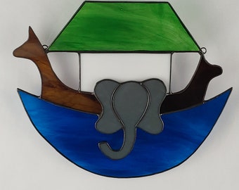 Noah's Ark STained Glass Suncatcher (Made to order)