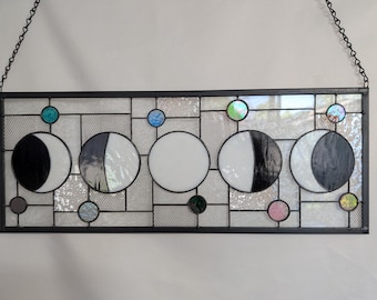 Five Moon Phases Stained Glass (Made to order)