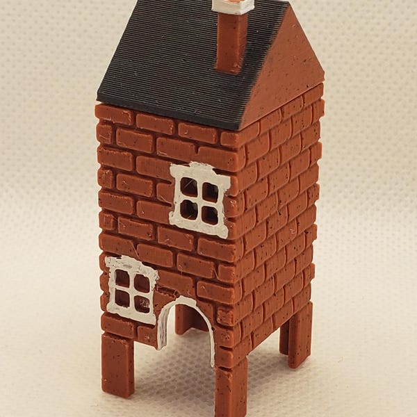 CLEARANCE 3D Printed & Painted Brick Row Home - Hide / Feeder for Isopods and Insects - Functional Terrarium Decor