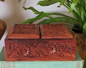 Vintage Hand Carved Indian Rosewood Wooden Trinket Jewelry Box
