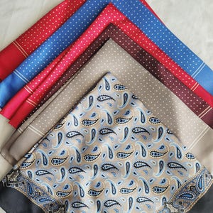 Vintage Silk Pocket Square, Made in Italy, Hand-Stitched Hem (17"x17")