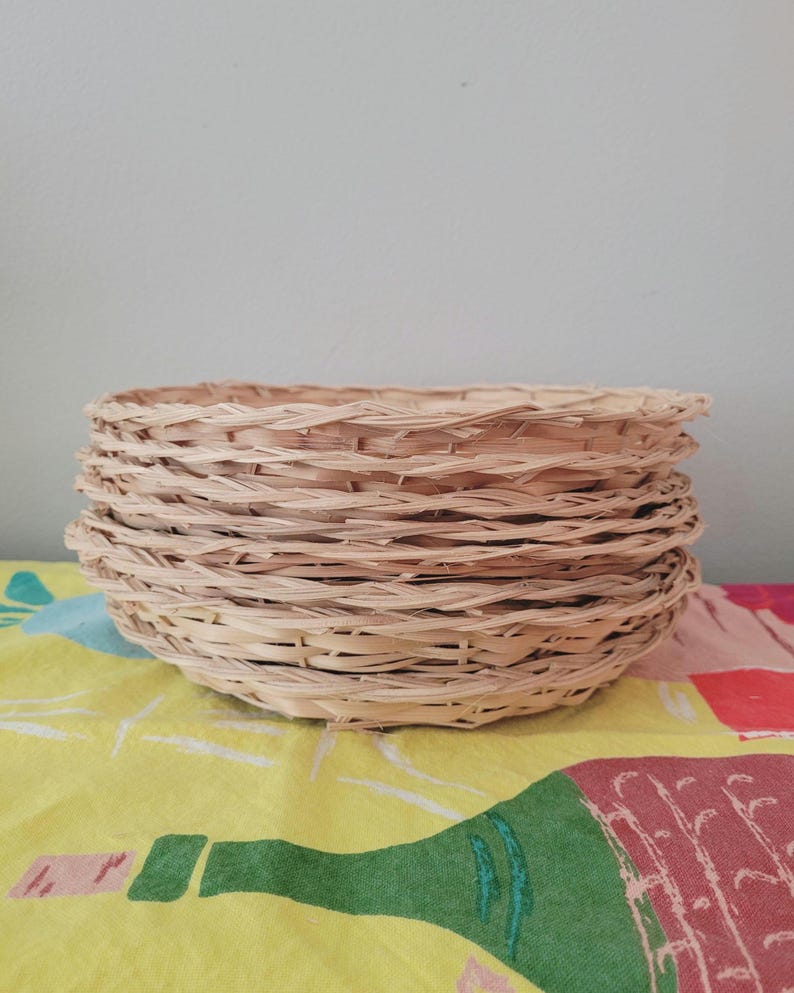 Vintage Wicker Paper Plate Holders Baskets Woven Set of 8 image 3