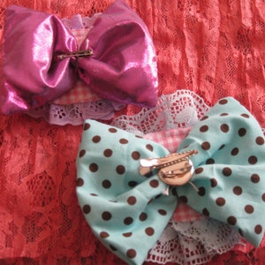 two bow fairy kawaii hair clips lace duel brooch teal applique image 2