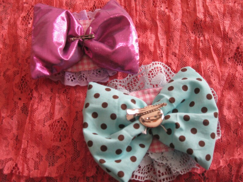 two bow fairy kawaii hair clips lace duel brooch teal applique image 2