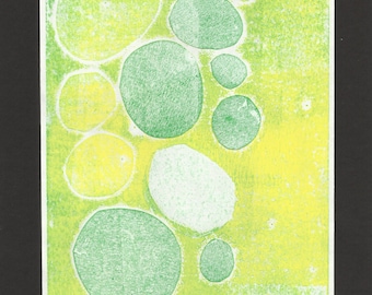 Original Monotype Print Circle Oval Yellow Green