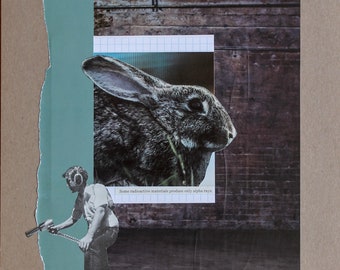 Original Collage Animal Cruelty Testing Rabbit Radioactive