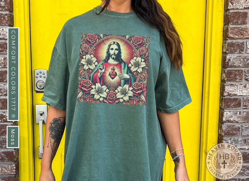 Divine Faith Women's Tee, Sacred Heart Vintage Shirt, Jesus Blessing Women's Tee, Faith Moves Mountains Tee, Retro Catholic Women's Tee