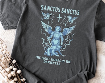 St Michael Sanctus Latin Liturgical Tee, Traditional Catholic Apparel