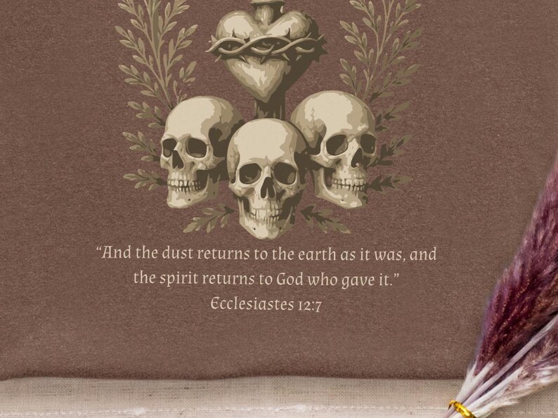 Memento Mori Scripture T-Shirt, Christian Skull Design, Comfort Colors 1717 Espresso, Religious Verse Graphic Tee