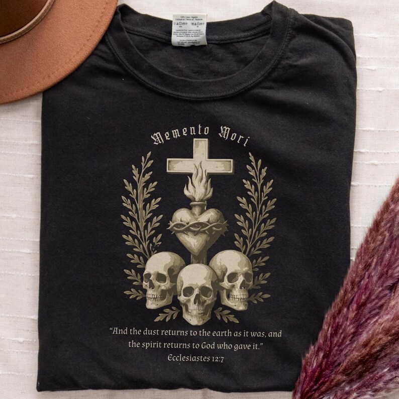 Memento Mori Graphic T-Shirt, Goth Skull Shirt, Celestial Design, Comfort Colors Tee, Spiritual Quote Tee, Black Unisex Shirt