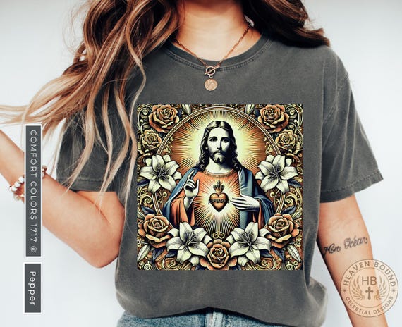 Floral Sacred Heart T-Shirt: Vintage Jesus Graphic Tee