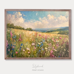 野の花の草原プリント - 油絵デジタルアートプリント - 野の花 - 田舎の風景プリント - 印刷可能なアート - デジタルダウンロード