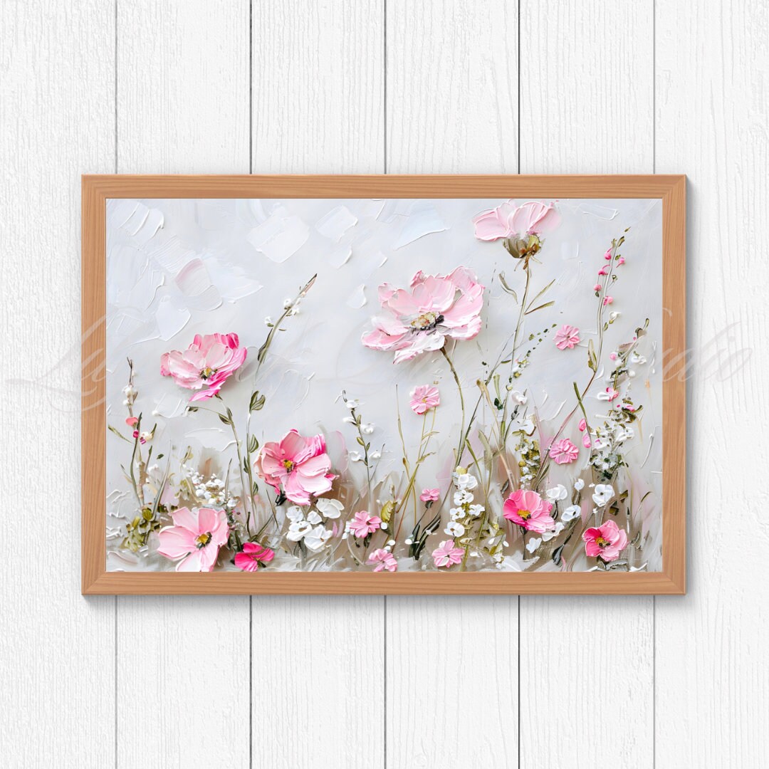 Pink Floral 3D Oil Painting Texture Art Print (digital Download) - Etsy