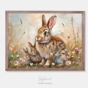 Bunny Painting / Printable Wall Art / Digital Download Art / Easter Decor Art Print / Cute Bunny Wall Art