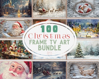 Christmas Frame TV Art Holiday Samsung Frame Bundle 100 Xmas Paintings Digital Download