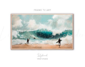 Surfers Waves Frame TV Art, Beach Frame TV Art, Waves tv art, Digital Download, Surfer Art for Samsung Frame TV Downloadable Art