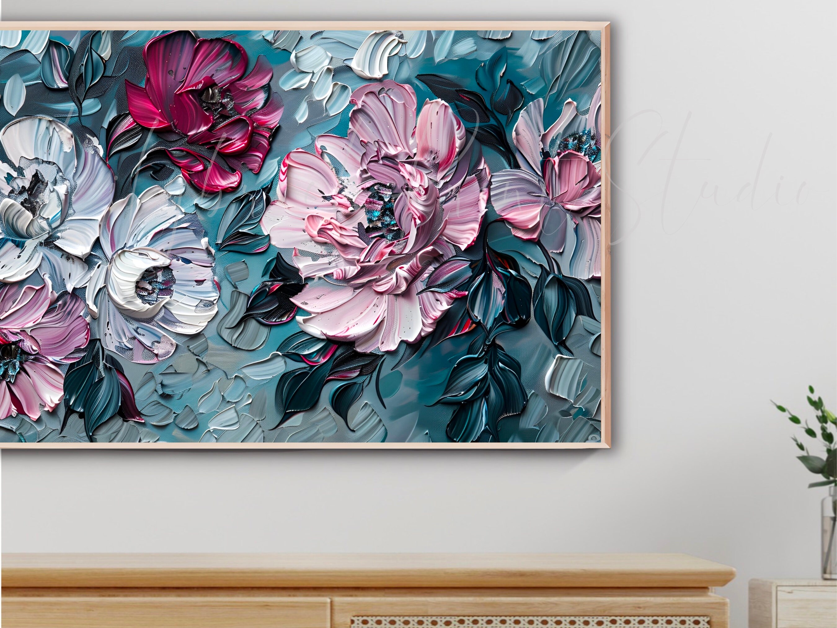 Vintage Botanical Wildflower Oil Painting for