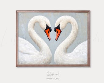 Impresión de pintura al óleo de cisne: elegante arte mural natural (descarga digital)