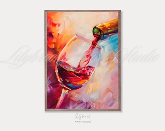 Abstract Red Wine Glass Oil Painting Canvas Print Wall Art Picture Print Artwork for Living Room Bedroom Office Wall Decor Bar Cart Print