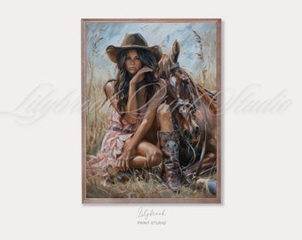 Cowgirl and Horse Art Print: Western Wall Decor (Digital Download)