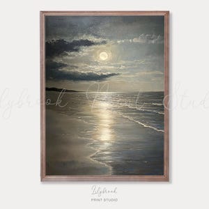 Moonlit Beach Painting - Digital Print Moon Beach Print - Seascape Art - Printable Wall Art - Coastal Oil Painting Print - Digital Download