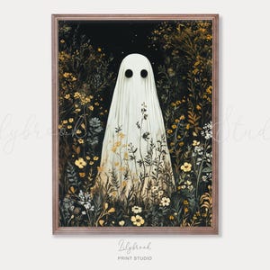 Floral ghost digital print, halloween printable, flower ghost print, Rustic farmhouse decor halloween poster, dark academia oil painting