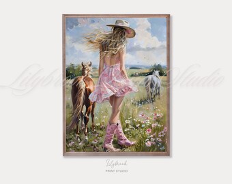 Coastal Cowgirl Print: Western Boots, Horses, Girly Room Decor (Digital Download)