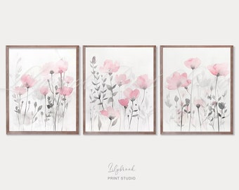Pink Watercolor Flower Prints Set of 3 (Digital Download)