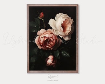 Moody Peonies Painting: Dark Floral Wall Art (Digital Download)