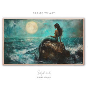 Moonlight Mermaid Painting: Samsung Frame TV Art (Digital Download)