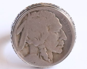 Vintage 1937 Buffalo Head Nickel Ring Size 8 1/4 Southwestern Boho American